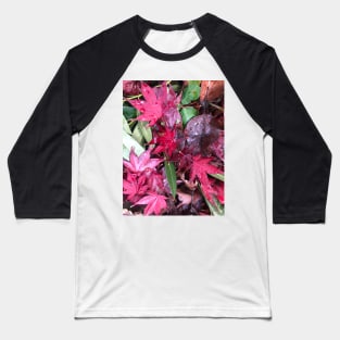 The Forest Floor of Red and Green Holiday Leaves Baseball T-Shirt